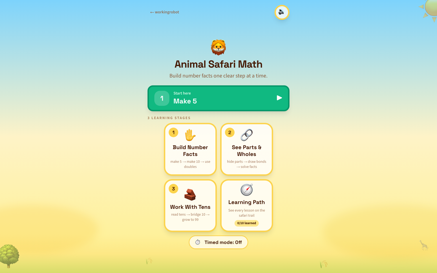 Animal Safari Math interface